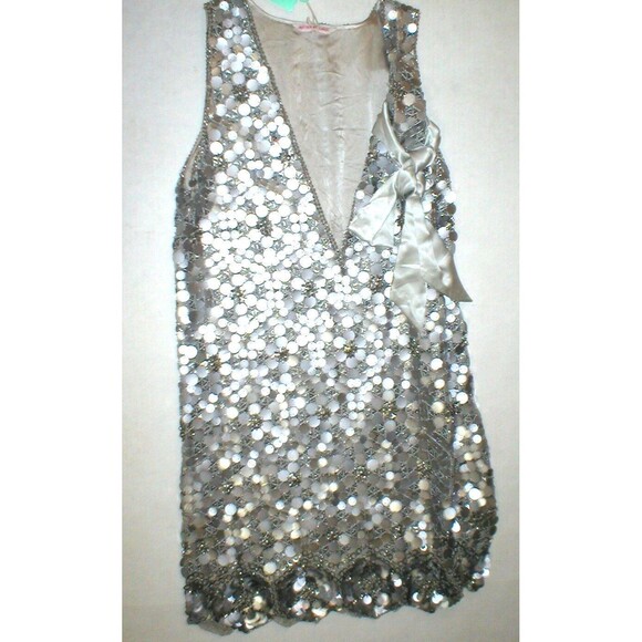 New Womens 10 NWT Matthew Williamson Designer Dress Silver Sequin Bead Sleevless - Picture 1 of 10